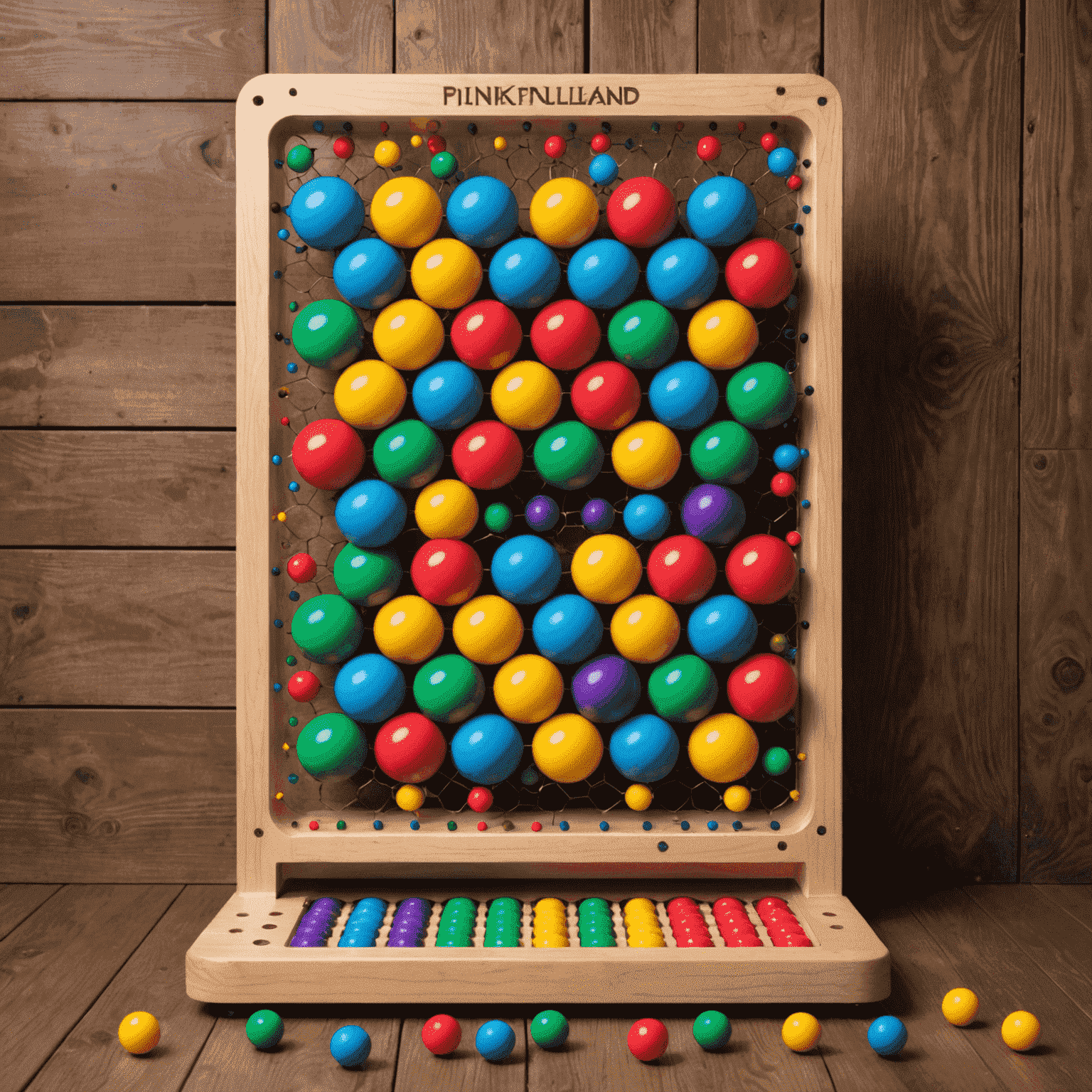 PlinkoFunLand logo featuring a colorful Plinko board with bouncing balls