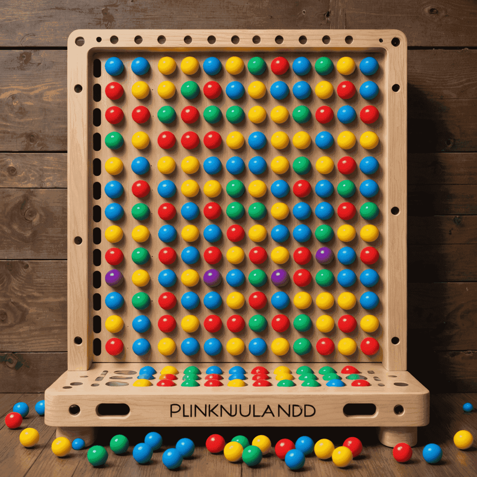 PlinkoFunLand logo featuring a colorful Plinko board with bouncing balls