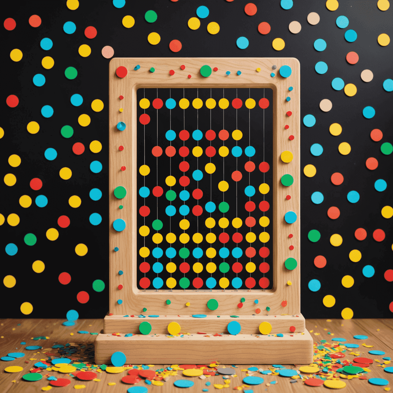 Colorful Plinko board with championship trophy and confetti