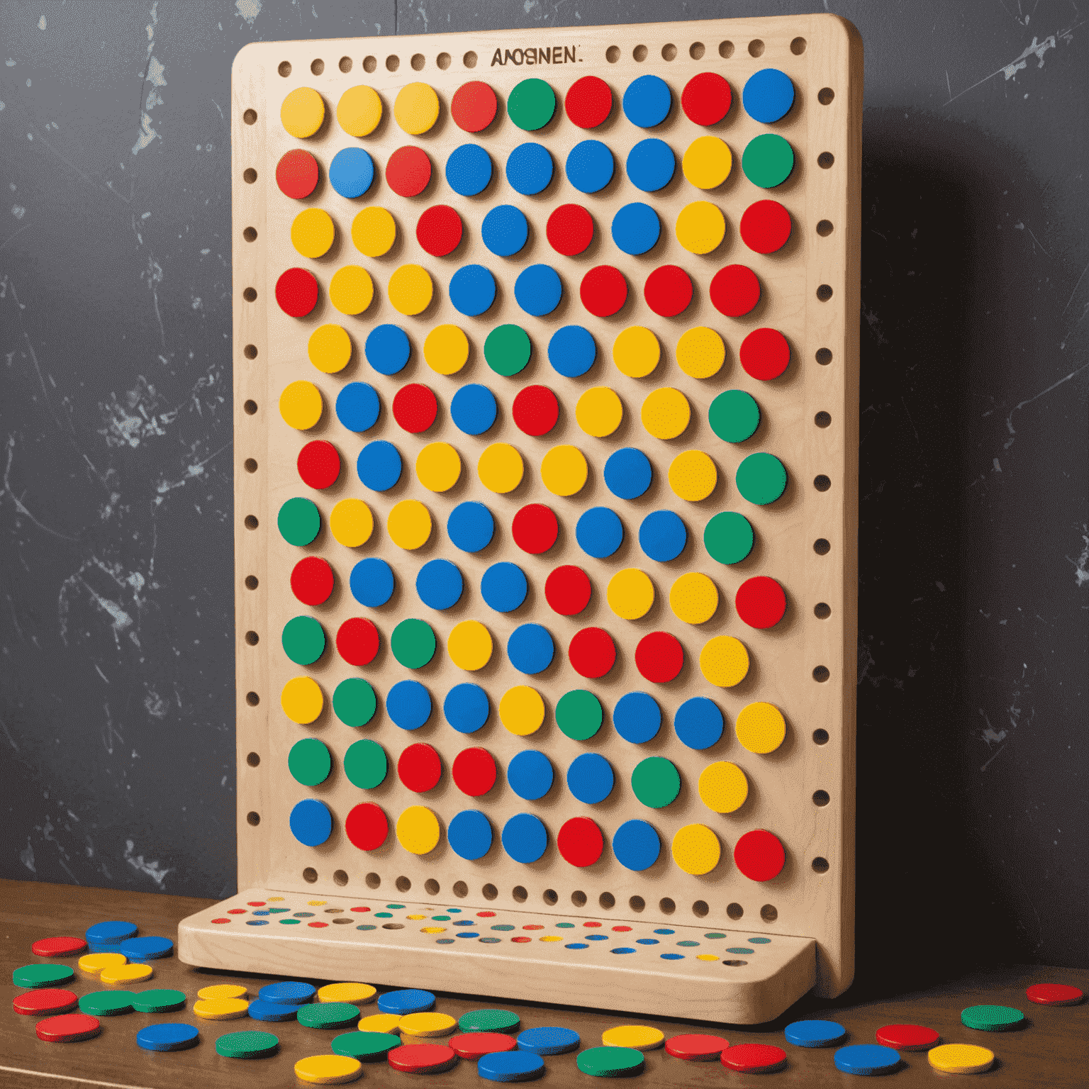 A vibrant Plinko board with colorful pegs and multiple players' chips falling through, creating a cascade of excitement and anticipation