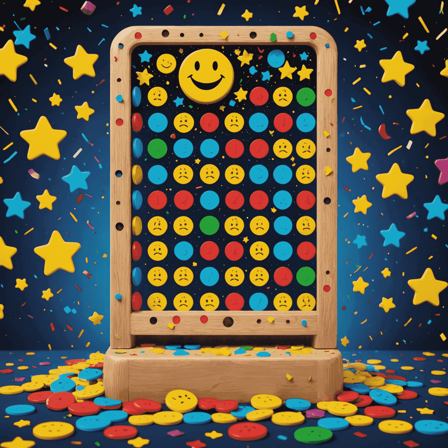 Animated banner showing various Plinko chips with smiley faces bouncing through a colorful Plinko board, surrounded by stars and confetti