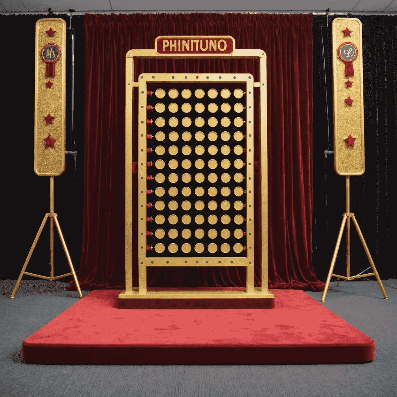Luxurious VIP Plinko setup with red carpet, velvet ropes, and a golden Plinko board